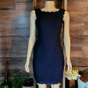 Adrianna Papell Floral Lace Sheath Dress Sz 4 Navy Ethereal Coquette Feminine